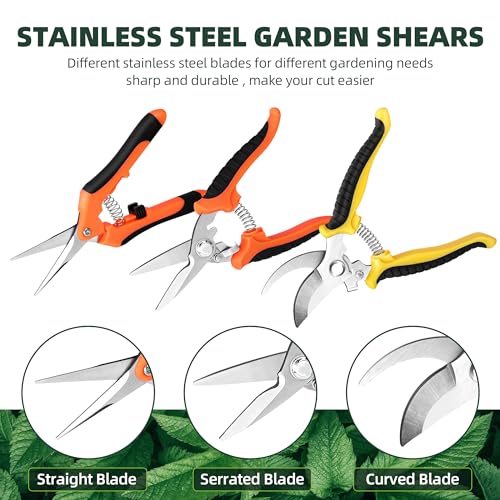 3 Pack Garden Pruning Shears Scissors Clippers Stainless Steel (Yellow Orange)