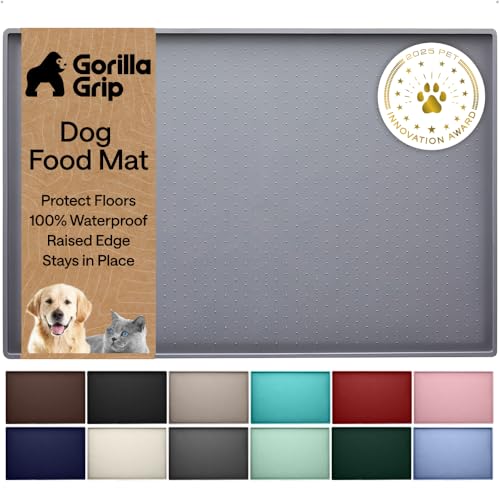 Dog Food Mat 100% Waterproof Silicone (Gray / 16"l X 10"w)