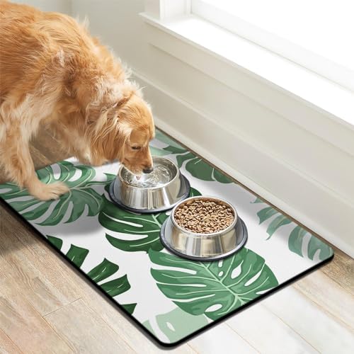 Dog Food Mats for Floors (Leaves / 30"L x 17"W)