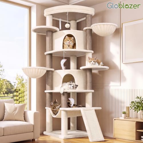 73in Corner Stable Cat Tree for Indoor Cats (Beige / 73 inch)