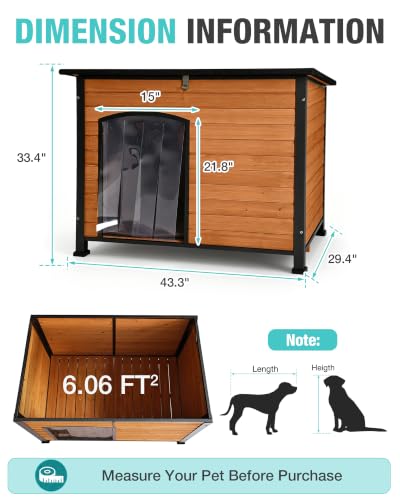 Heated Dog House Outdoor Weatherproof Wood Kennel for Large Dogs