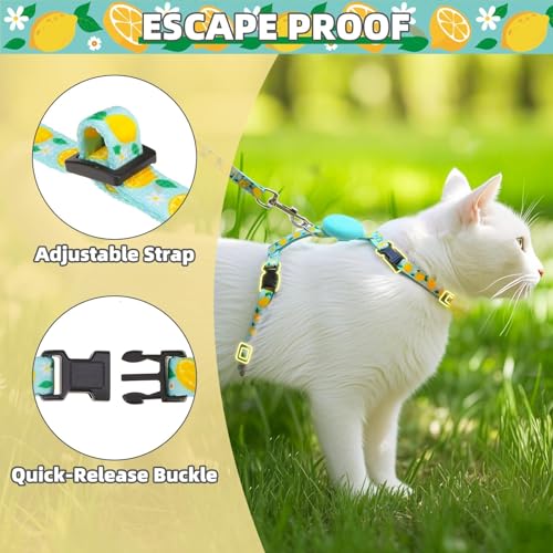 Adjustable Cat Harness and Leash Set Escape Proof Kitten Strap Collar for Walking Travel (Medium / Light Blue(Lemon))