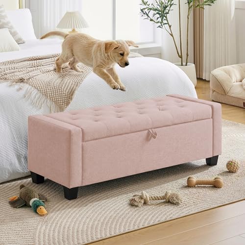 43" Ottoman with Storage (Pink / 19.2"D x 43"W x 16.9"H)