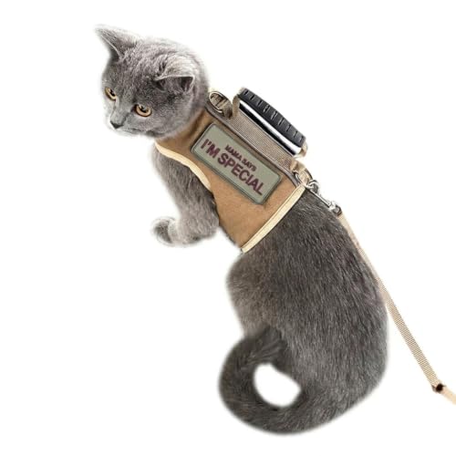 Cat Harness and Leash Set for Walking Escape Proof (Khaki / Xs 2-4 lbs)