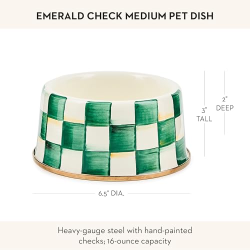 Enamel Pet Dish (Emerald Check / Medium)