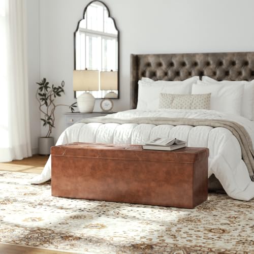 43 Inch Storage Ottoman Bench (Brown / 15.2"D x 43"W x 15.2"H)