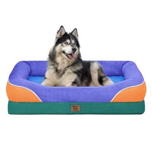Orthopedic Washable XXL Dog Bed for Extra Large Dogs (Navy Orange / 45"L x 35"W x 7.5"Th)