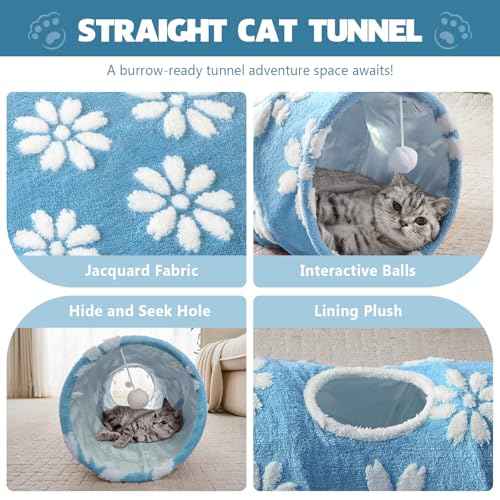 Straight Cat Tunnel for Indoor Cats 47"x12" (Blue Flower / Straight)