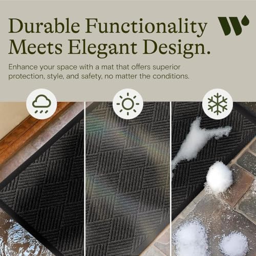Diamonds Front Door Mat Indoor Outdoor Entrance (35.5"L x 23"W x 0.4"Th / Charcoal)