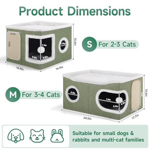 Extra Large Cat House Bed for Multi Cats with Scratch Pad Green (Green / Extra Large)