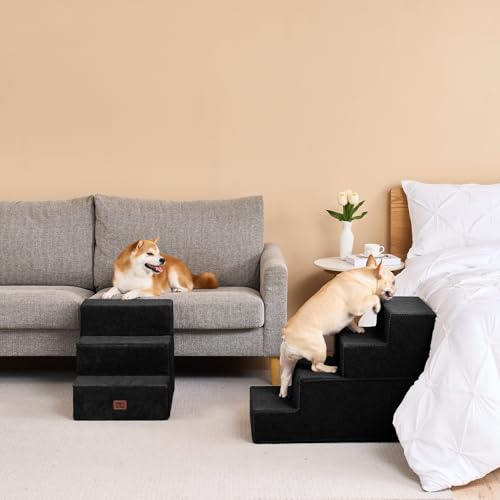 Dog Stairs for Bed 18" H (Black / Extra Wide 16.5" x 28" x 18")