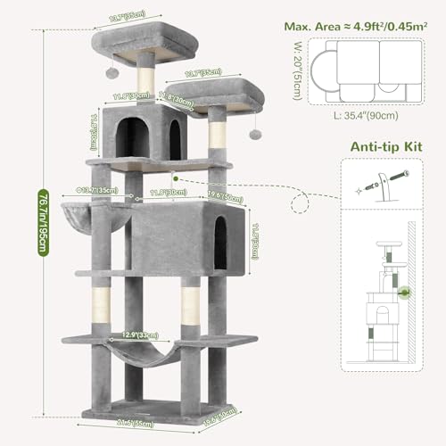 Extra Tall Cat Tree Tower for Indoor Cats (Light Grey / 76 inch)