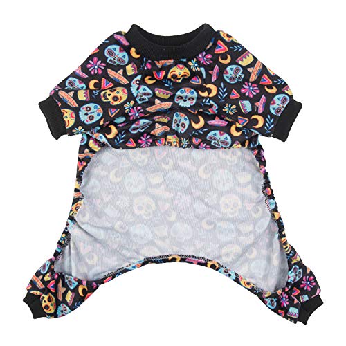Small Dogs Outfit Soft Puppy Onesies Pjs Dog Pajamas Pet Coat Cat Apparel Comfy Doggie Jumpsuit Bodysuit for All Seasons (A07-Coco skulls / Large)