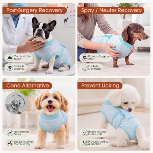 Recovery Suit for Dogs Cats (X-small (Back:8.3-11.4'', Weight:4-7 Lb) / Sky Starlet)