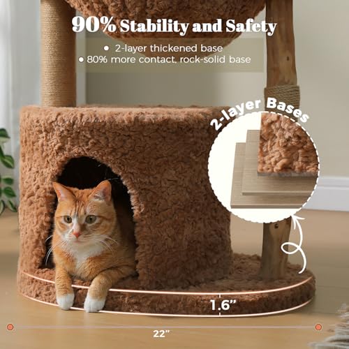 40" Modern Wood Cat Tree with Rattan Basket & Hammock (Brown / 40" Solid Wood Cat Tree)