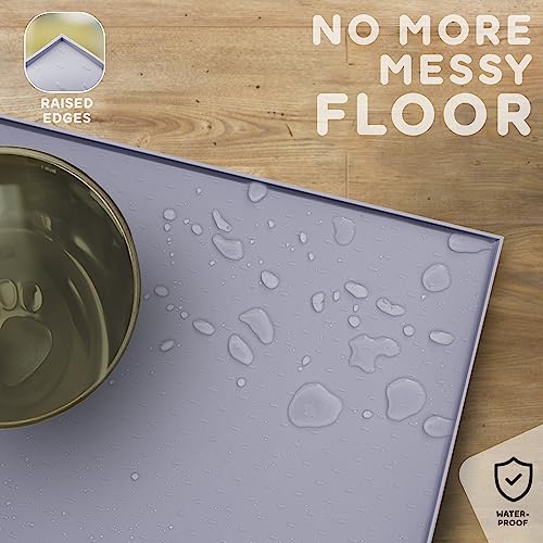 Dog Food Mat 24x15 Raised Edges Dogs Mat for Food and Water Prevent Spill (24"L x 15"W / Lavender)