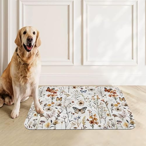 Wildflower Butterfly Dog Food Mat Waterproof Pet Cat Placemat (Wildflower Butterfly / 17.7"L x 17.7"W)
