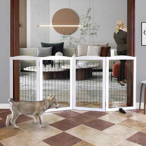 Freestanding Dog Fence Indoor (White / 【4 Panels】80''w x 32''h)