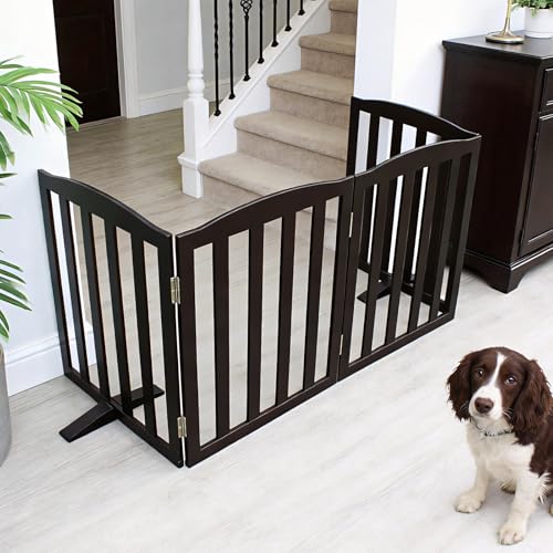 Foldable Freestanding Indoor Dog Gate for House Wood Long Pet Gates Dog Fence for Stairs Puppy Gates for Hallways (Black / 【2 Panels】40''w X 24''h)