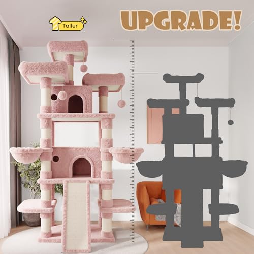 81 Inches Extra Large Cat Tree for Indoor Adult Cats (81in / Pink)