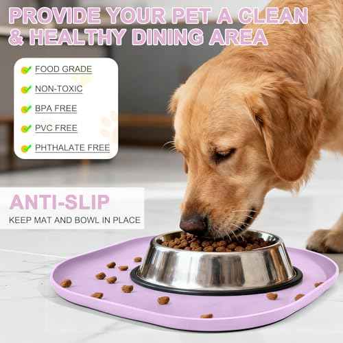 Waterproof Silicone Pet Food Mat with Raised Edge for Dog & Cat (Lavender / 12"L x 12"W)