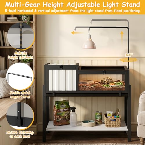 Large Indoor Tortoise Habitat with PVC Shelter & Adjustable Light Stand (40.4"L x 22.8"W x 34.2"H)