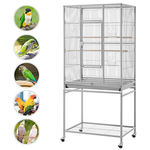 Metal Large Bird Cage Parrot Parakeet Cage w (Light Gray)