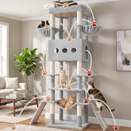 Cat Tree 78.7'' Tall Tower with Extra Wide Top Platform GCT804W (78.7 inches / Light gray)