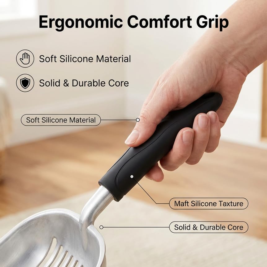 Heavy Duty Cat Litter Scoop with Holder (Black)
