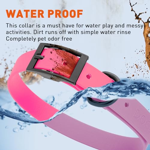 Biothane Waterproof Dog Collar Strong Coated Nylon Webbing with Black Hardware Odor (W3/4" x L15-18" / Passionfruit Pink)