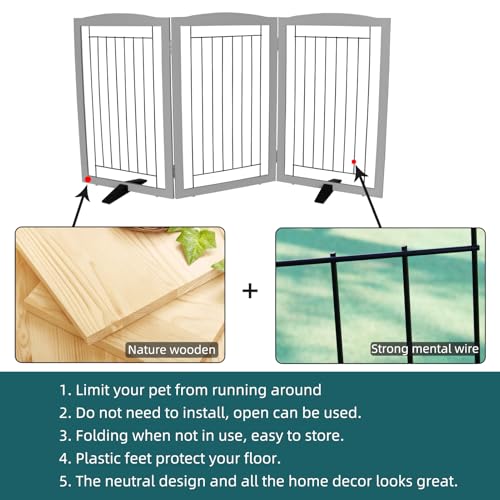 Freestanding Dog Fence Indoor (【3 Panels】60''w x 32''h / Gray)