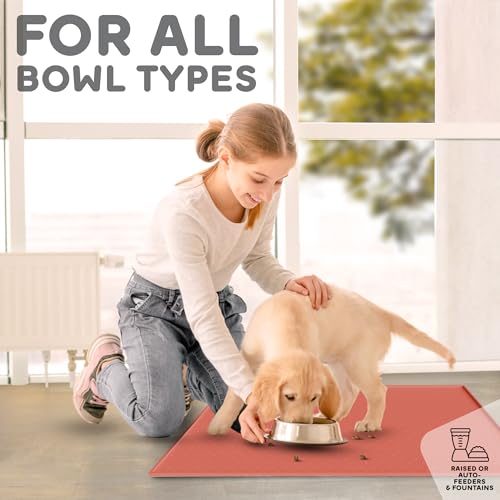 Dog Food Mat Raised Edges Dogs Mat for Food and Water Prevent Spill (18.5" x 11.5" / Burnt Coral)
