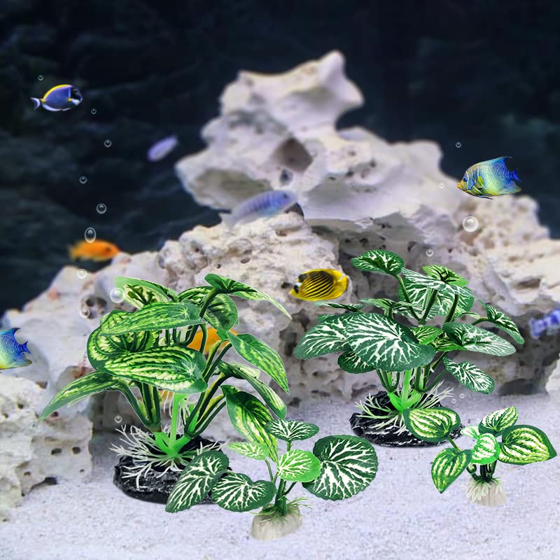 4PCS Aquarium Plants Betta Fish Tank Decorations Small Size Soft Faux Silk Aquarium for Hiding Fish Reptil (A-4pcs Set/Green)