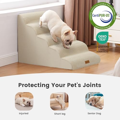 Dog Stairs for Small Dogs 22.8" H (Beige / Curved 15.7"x33"x22.8")