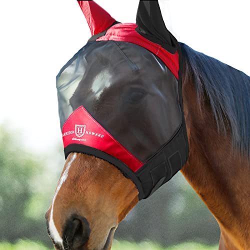 Pro Luminous Horse Fly Mask Standard with Ears UV Protection for Horse Scarlet Red (Scarlet Red/Black / X-Large (Warmblood))