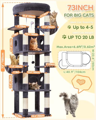 Heavy Duty Cat Tree (Sturdy-73IN / Smoky Gray)