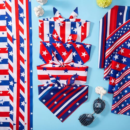 50 Pcs 4th of July Dog Bandanas Bulk for Patriotic 250th Anniversary (Striped Star / 19.7 x 13.8 x 13.8 Inch)
