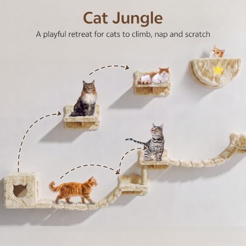 13-in-1 Cat Wall Shelves, Moon & Bridge Cat Wall Furniture, Beige (Beige / 13-in-1)