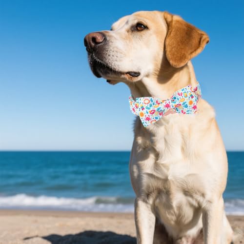 Cartoon Dog Collar with Bow Spring Summer Collar with Flower Lemon Crab for Small Medium Large Boys Girls Dogs (S / Lemon crab bow)