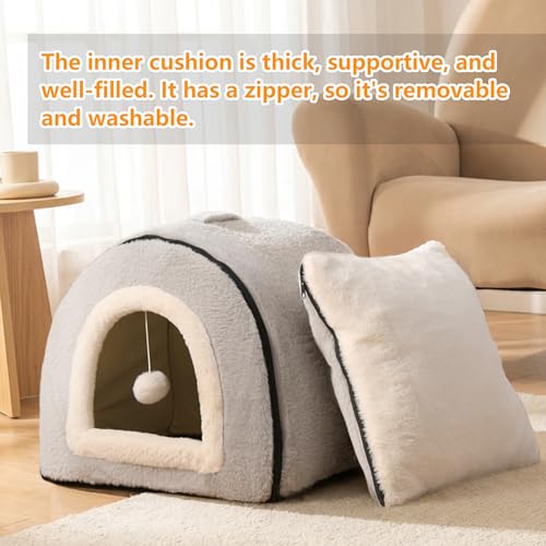 Cat Bed for Indoor Cats (Grey / M:(15.7"×15.7"×14.1"))