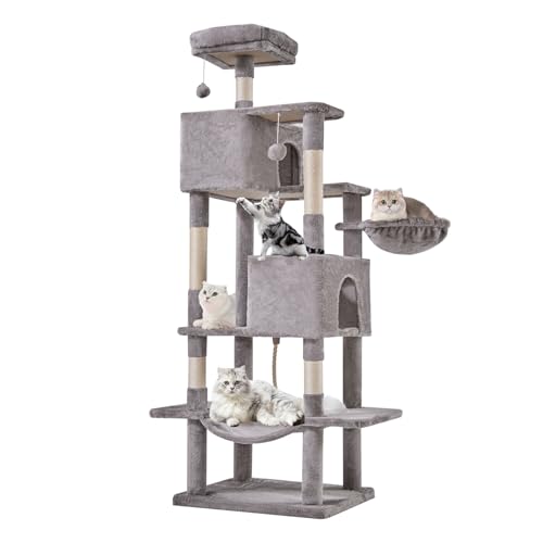 Large 66 Inch Cat Tree Tower with Sisal Scratching Post (Light Grey / 66 Inches)