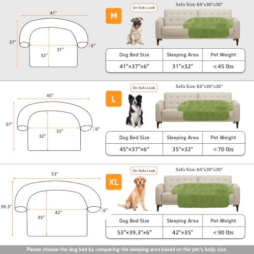 Calming Dog Bed Fluffy Plush Dog Mat for Furniture Protector with Removable Washable Cover for Large Medium Small Dogs and Cats (Grass Green / 41.0"L x 37.0"W x 6.0"Th)