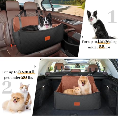 Dog Car Seat for Medium & Large Dogs Up to 55lbs (Black/Brown / Large)