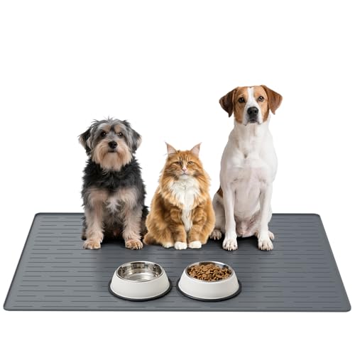 Large Dog Mats for Food and Water (Gray / 32"L x 24"W)