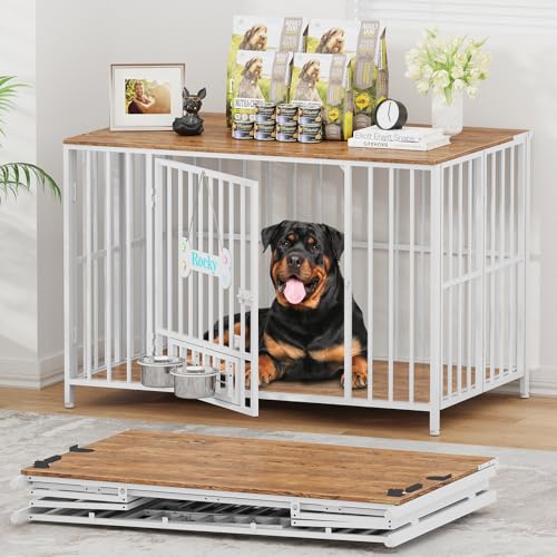 43" Dog Crate Furniture Foldable (White & Beech / 43.0"L x 27.0"W x 29.2"H)