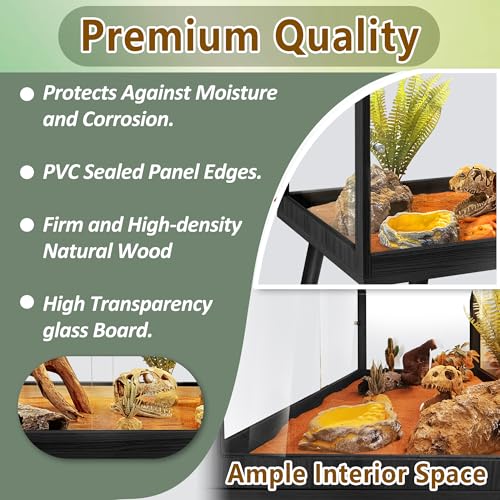 Reptile Enclosure with Leg (Black / 48"x20"x20",82Gallons)