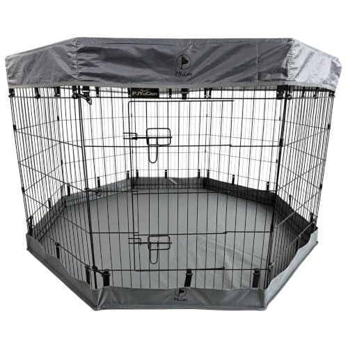 Puppy Playpen with Top Cover & Bottom Pad (Gray / Medium Pen: 36-Inch High)