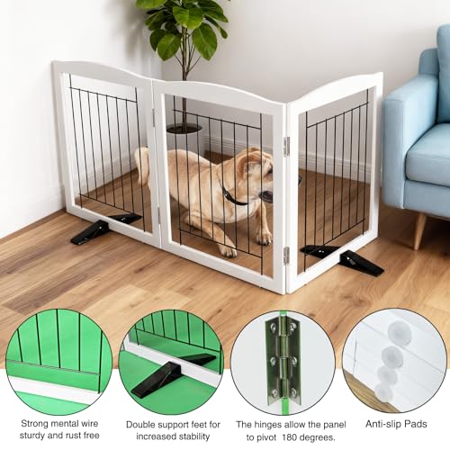 Freestanding Dog Fence Indoor (White / 【3 Panels】60''w x 32''h)