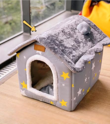 Dog House Indoor Puppy Cave Cat Nest Kennel Pet Bed Portabl Foldable (grey / M: Size fits 7.5kg/17lbs (Pets))