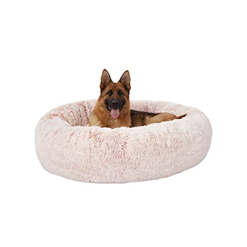 Calming Fluffy Donut Dog Bed for Extra Large Dogs (45.0"L x 45.0"W x 10.0"Th / Pink)